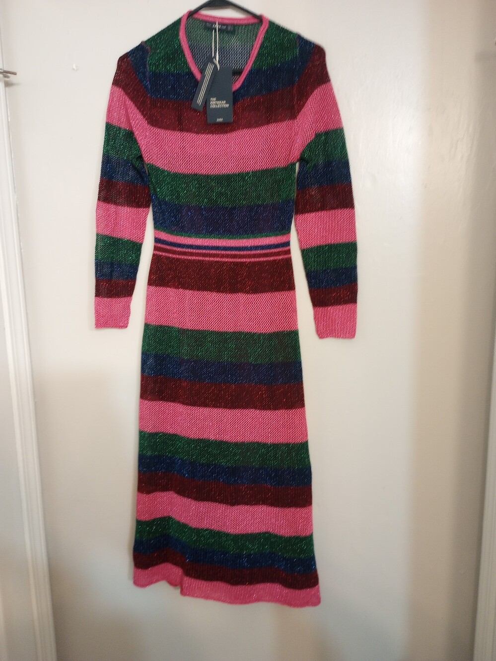 Zara Knit Glittery Long Sleeve Holiday Midi Dress NWT